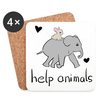 sauver des animaux animal éléphant lièvre militant des droits des animaux - Dessous de verre (lot de 4) - blanc - Devant