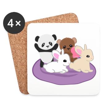 Animaux mignons panda lapin ours câlin - Dessous de verre (lot de 4) - blanc - Devant