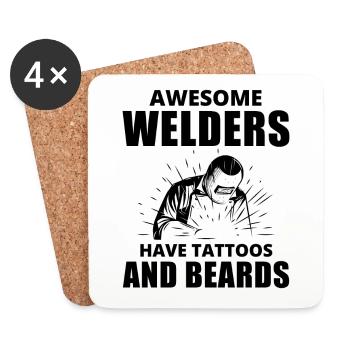 Welding Welder Metal Construction Tattoos Beards - Coasters (set of 4) - white - Front