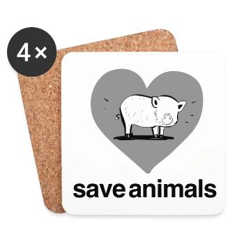 Save Animals Heart Pig Animal - Coasters (set of 4) - white - Front