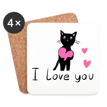 Katze mit rosa Herz Tier liebe - Untersetzer (4er-Set) - Weiß - Vorne
