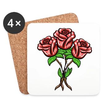 Trois roses plante plante rouge - Dessous de verre (lot de 4) - blanc - Devant