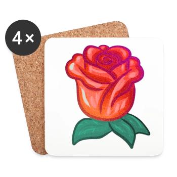 Plante Rouge Fleur Rose Paillettes - Dessous de verre (lot de 4) - blanc - Devant