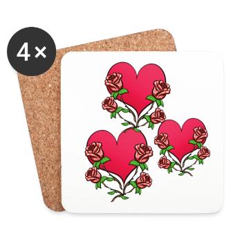 Three Hearts Flower Heart Shape Symbol - Coasters (set of 4) - white - Front