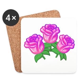 Plante pourpre Trois Fleurs Rose Paillettes - Dessous de verre (lot de 4) - blanc - Devant