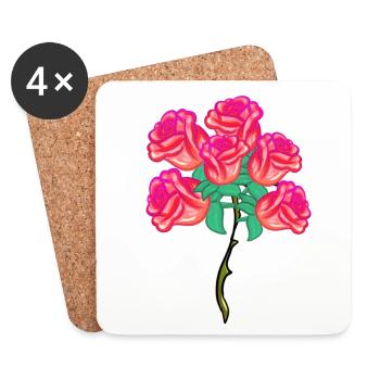 Flowering Symbol Shape Rose Plant Bouquet - Coasters (set of 4) - white - Front
