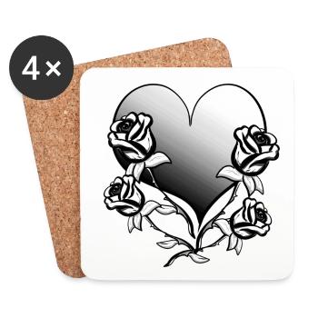 rose flower heart shape symbol roses gray love - Coasters (set of 4) - white - Front