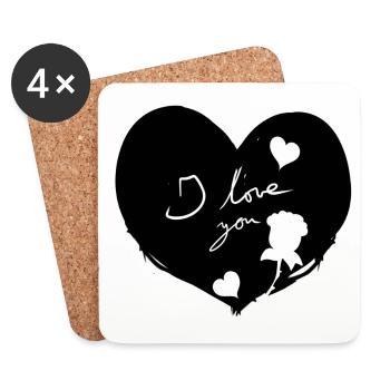 Coeur je t’aime fleurs Symbole de la Saint-Valentin - Dessous de verre (lot de 4) - blanc - Devant