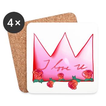 Couronne rose Roses Fleurs je t’aime - Dessous de verre (lot de 4) - blanc - Devant