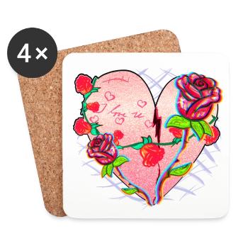 Heart Shape Symbol Pattern Roses Flowers Glitter Red - Coasters (set of 4) - white - Front