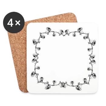Frame Rose Flower Gray Square Flowers - Coasters (set of 4) - white - Front