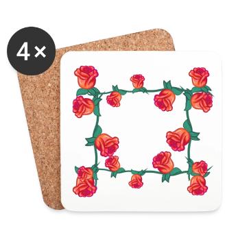 rote pflanzen linie blume rose rechteck blumen - Untersetzer (4er-Set) - Weiß - Vorne
