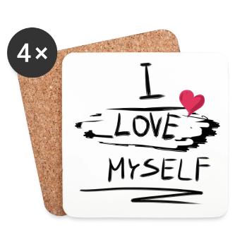 Self-loving heart text pattern I love myself proudly - Coasters (set of 4) - white - Front