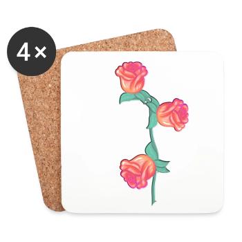 Plante Rouge Fleur Rose Naturelle - Dessous de verre (lot de 4) - blanc - Devant