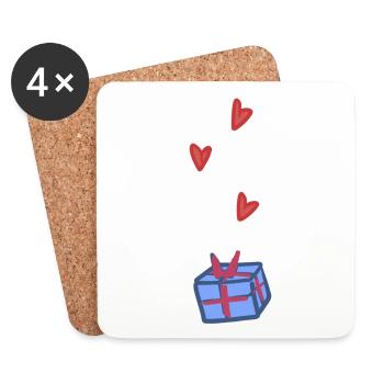 Symbole cadeau Noël Cœurs Bleu - Dessous de verre (lot de 4) - blanc - Devant