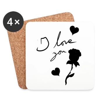 Je t’aime cœurs de fleurs de rose - Dessous de verre (lot de 4) - blanc - Devant
