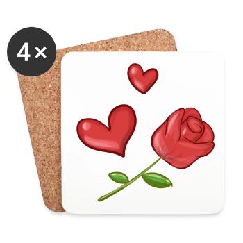 Rouge Rose Coeurs Coeur Symbole Fleur - Dessous de verre (lot de 4) - blanc - Devant