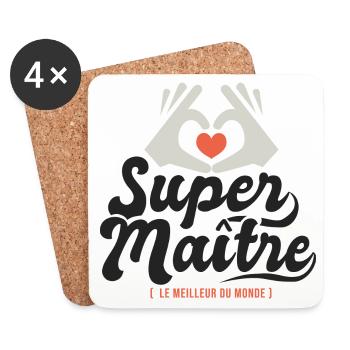 Super maitre l unique cadeau maître instituteur - Dessous de verre (lot de 4) - blanc - Devant