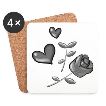 Deux cœurs Symbole de la plante à fleurs grises - Dessous de verre (lot de 4) - blanc - Devant