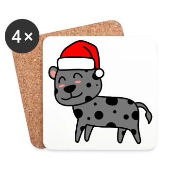 Leopard Comic Weihnachten Xmas - Untersetzer (4er-Set) - Weiß - Vorne