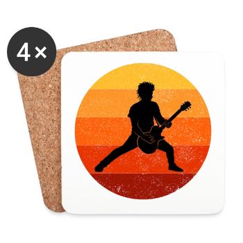 Basse Guitariste Musicien Bassiste Vintage Retro - Dessous de verre (lot de 4) - blanc - Devant