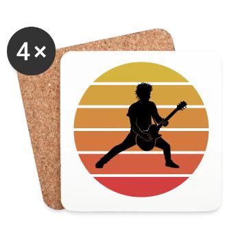 Basse Guitariste Musicien Bassiste Vintage Retro - Dessous de verre (lot de 4) - blanc - Devant