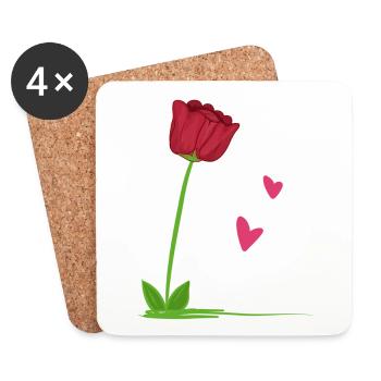 rote rose pflanze blume herzen - Untersetzer (4er-Set) - Weiß - Vorne