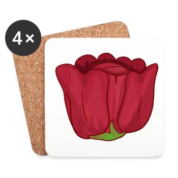 Fleur Rouge Rose Symbole - Dessous de verre (lot de 4) - blanc - Devant