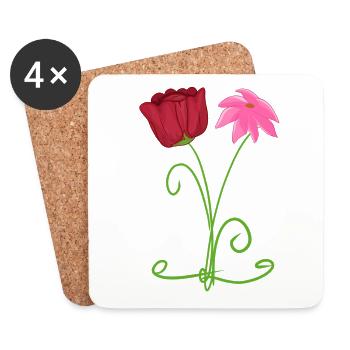 Deux fleurs roses plante rouge - Dessous de verre (lot de 4) - blanc - Devant