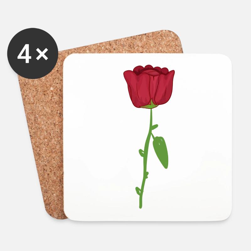rote rose pflanze blume symbol romantisch - Untersetzer (4er-Set) - Weiß