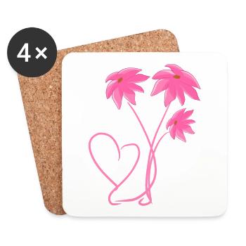 Pattern Pink Flowers Plant Heart - Coasters (set of 4) - white - Front