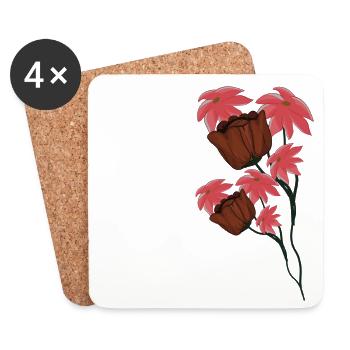 Red Flowers Pattern Plant Symbol - Coasters (set of 4) - white - Front