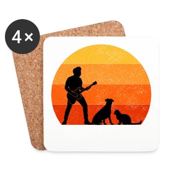 Bass Guitar Player Musician Bassist Cat Dog Animal - Coasters (set of 4) - white - Front