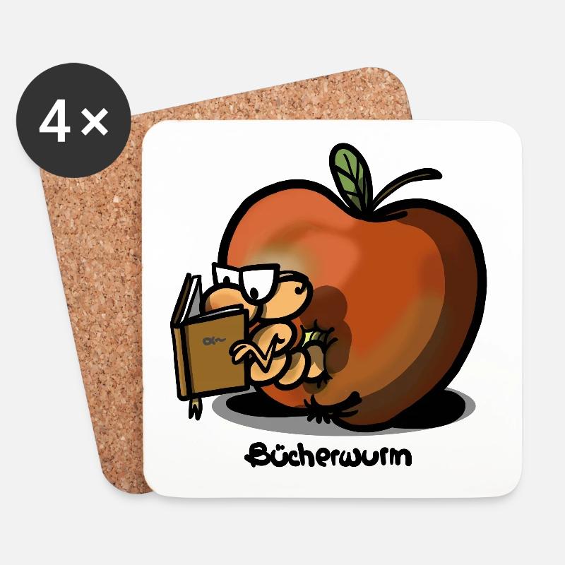 Bücherwurm - Untersetzer (4er-Set) - Weiß
