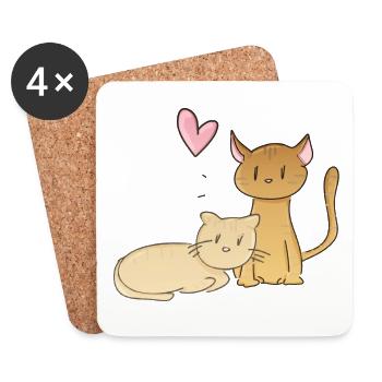 Tiere Katzen Katze Liebe Herz Pärchen - Untersetzer (4er-Set) - Weiß - Vorne