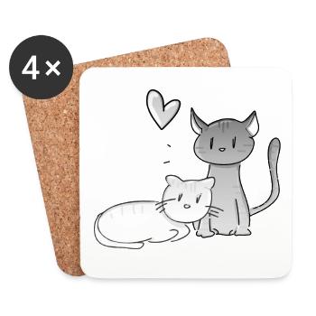 animals cats cat love couples - Coasters (set of 4) - white - Front