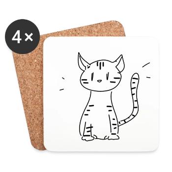 Cat Animal Cartoon Pet - Coasters (set of 4) - white - Front