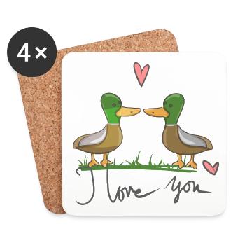 Couple Ducks Duck Bird Animals I love you - Coasters (set of 4) - white - Front