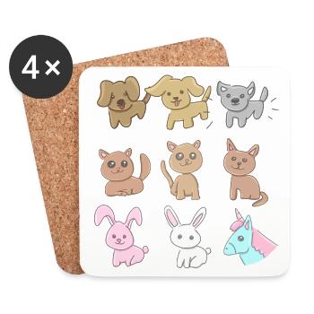 Animals Symbols Cute Dogs Cats Animal Love - Coasters (set of 4) - white - Front