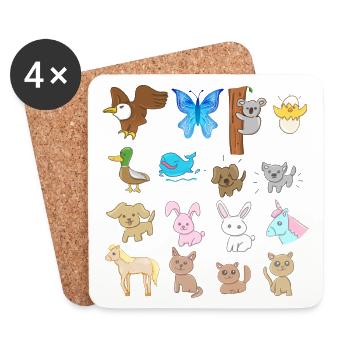 Chiens Chats Symboles Animaux Mignon Dessin Animé Motif - Dessous de verre (lot de 4) - blanc - Devant