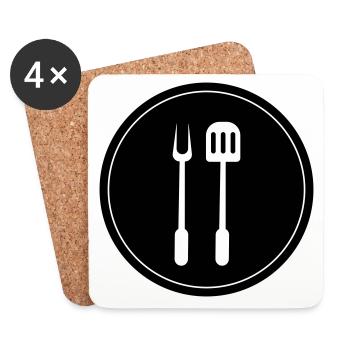 Grillzange Grillen Symbol - Untersetzer (4er-Set) - Weiß - Vorne
