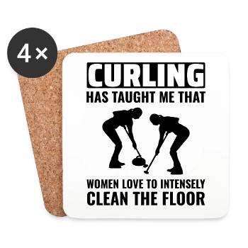Curling Sweeping Fan Winter Ice Sport Curler Drôle - Dessous de verre (lot de 4) - blanc - Devant
