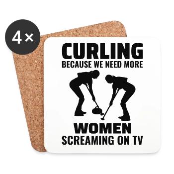 Curling Sweeping Fan Winter Ice Sport Curler Drôle - Dessous de verre (lot de 4) - blanc - Devant