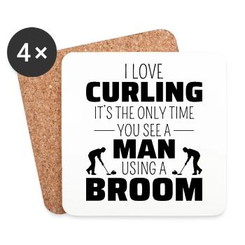 Curling Sweeping Fan Winter Ice Sport Curler Drôle - Dessous de verre (lot de 4) - blanc - Devant