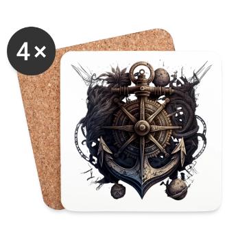 beautiful maritime motif of an anchor with compass - Coasters (set of 4) - white - Front