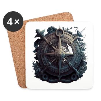 maritime anchor with cool sailing compass - Coasters (set of 4) - white - Front