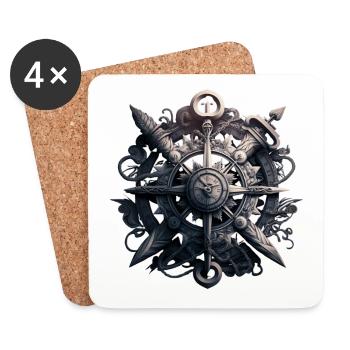beautiful maritime motif of an anchor with compass - Coasters (set of 4) - white - Front