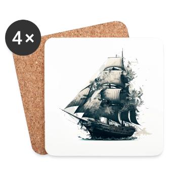 Grand marin en tournée, voilier sur la mer - Dessous de verre (lot de 4) - blanc - Devant