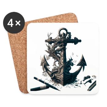 Cool, ancre maritime dans le look de navire - Dessous de verre (lot de 4) - blanc - Devant