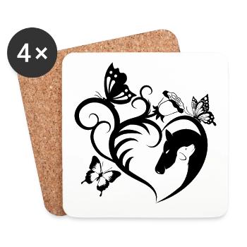 Animal Motif Horse Dog Butterfly Heart Gift - Coasters (set of 4) - white - Front